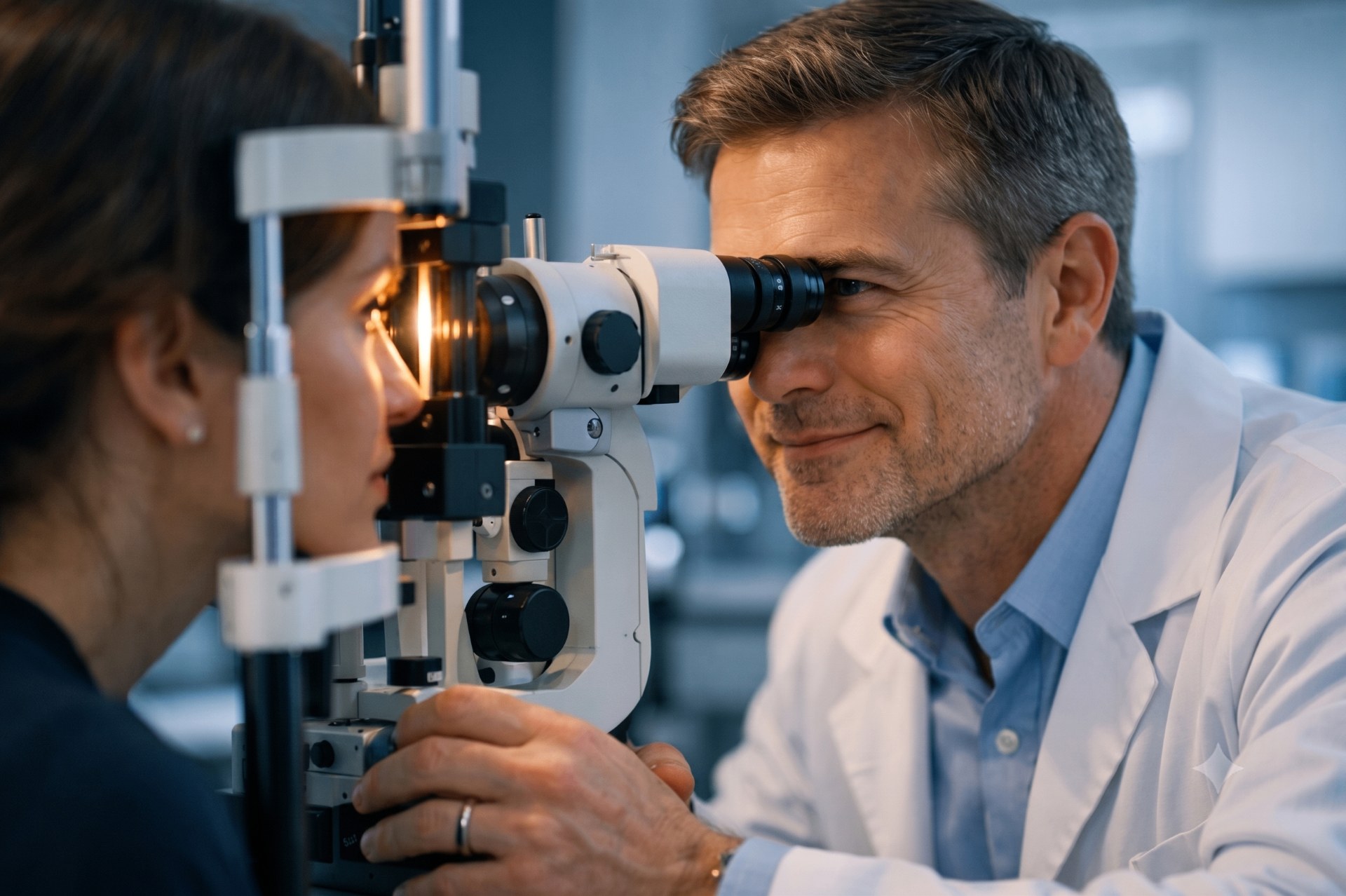 Optometrist performing a comprehensive eye exam at Style Eyes in Burlington